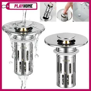 2 Counts Bathroom Sink Stopper Hair Catcher,Pop-Up Bathroom Sink Drain Strainer with Removable Stainless Steel Filter Basket, Universal Sink Stopper for Bathroom & Kitchen