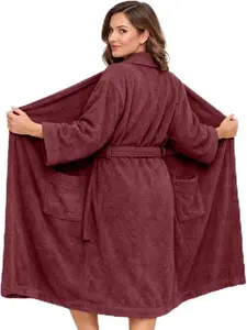 Women Fleece Plush Soft Bathrobe Fluffy Fuzzy Cozy Warm Lightweight Long Robe for Shower, Spa & Home Loungewear