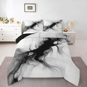 Feelyou Black and White Comforter Set - Modern Ombre Grey Marble Bedding with Elegant Ink Texture, Minimalist Art Quilt, Neutral Duvet Insert for Men, Room Decor