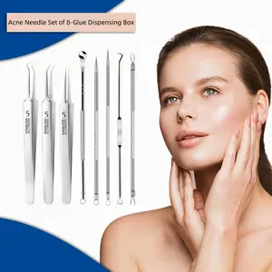 8 Pcs Blackhead Removal Tool Kit – Stainless Steel Acne Removal Set with Tweezers and Needles, Extractor for Whiteheads, Acne, Facial Imperfection Removal – Nose & Facial Treatment