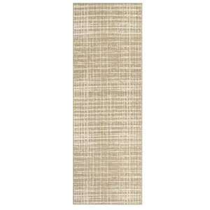 2 x 6 ft Polyester Taupe Rectangular Hallway Entryway Bathroom Kitchen Geometric Checkered Modern Machine Washable Runner Rug-A