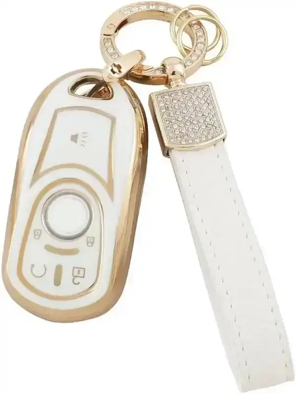 Gold TPU Car Key Fob Cover with Key Protection - Fits Buick Encore/Regal (Multiple Years), Includes 1 Mini Pick & Synthetic Bling Keychain Accessory for Girls