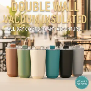 1pc 15oz Stainless Steel Double-Walled Travel Mug – Leak-Proof, Ergonomic Grip. Keeps Drinks Hot for 6hrs, Cold for 12hrs. Perfect for Coffee, Tea, and Travel.