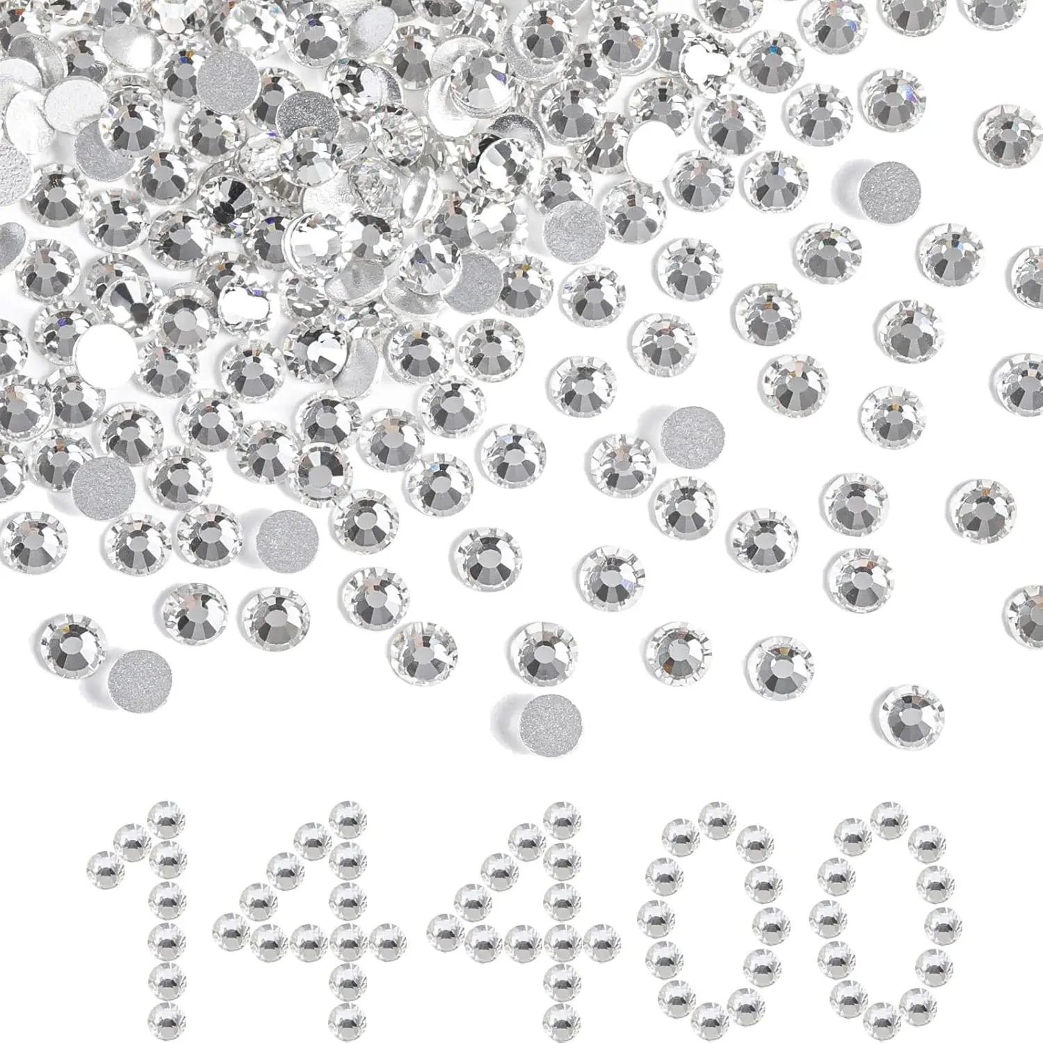 Beadsland Flatback Rhinestones Bulk,14400pcs White Rhinestones for Nails Crafts Clothes DIY Decoration, Crystal, SS6, 1.9-2.1mm