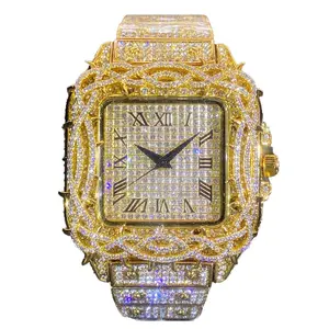 Iced Out Santos Square Watch – Gold & Silver | Bust Down Diamond Bezel Hip Hop Luxury Watch for Bold Style Enthusiasts