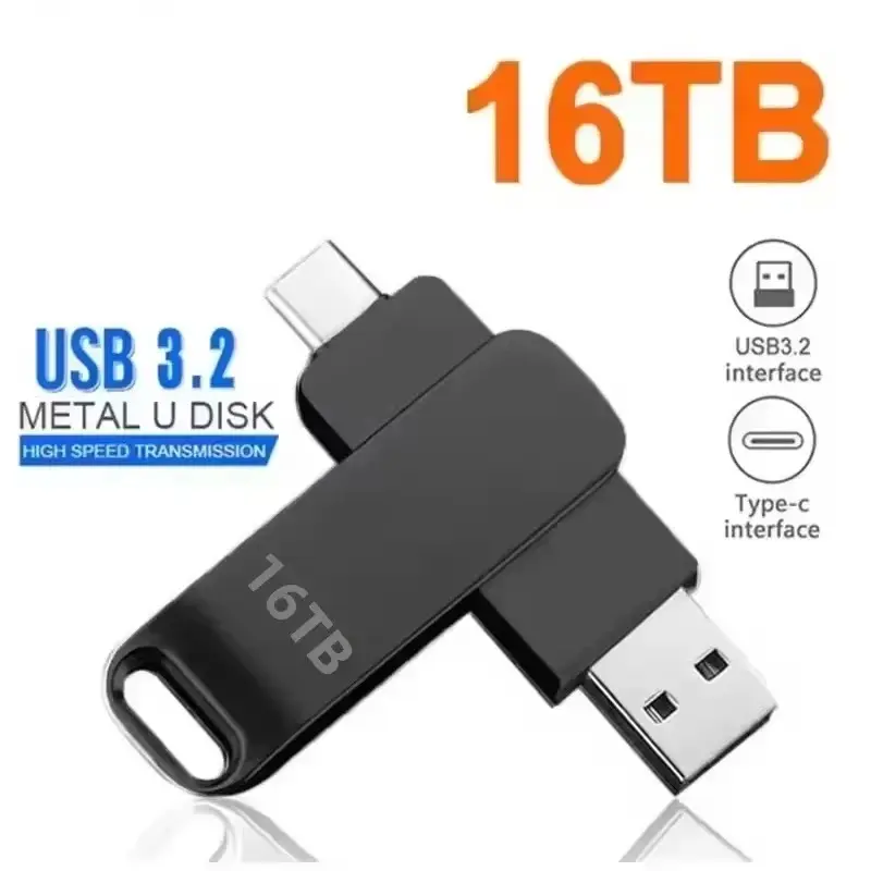 New 16TB USB 3.2 Flash  High Speed Transfer Metal Pendrive Memory Card Pendrive Flash Disk Memoria Waterproof Stick 2026 pen  otg type-c interface phone hard drive
