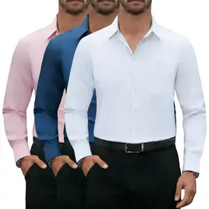 3-Pack men's long-sleeved shirts, business professional formal wear, non-ironing suit shirt, casual blue tooling, suitable for casual business wear throughout the year, suitable for parties and trips