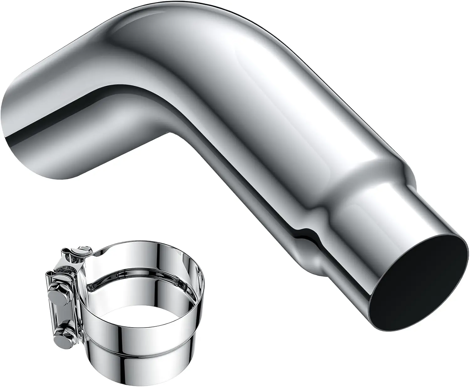 4 Inch Inlet 5 Inch Outlet Exhaust Tip with Mounting Clamp, 23 Inch Total Length Chrome Plated Steel Exhaust Pipe Accessory with Stainless Steel Clamp, Universal Fit for Pickup Trucks, Gas Cars and Diesel Vehicles Exterior Modification Supplies