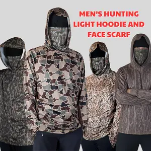 Combo Men’s Duck Hunting Camo Light Hoodie and Face Scarf – Quick-Dry - UV Protection Shirt with Pockets – Lightweight Gift for Him