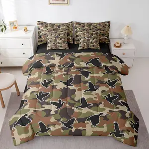Camo Duck Hunting Comforter Set 7 Pieces Duck Hunter Bedding Set for Kids Boys Girls Camo Army Bed in a Bag with Comforter & Sheets & Cushion Covers Camouflage Bedroom Decor