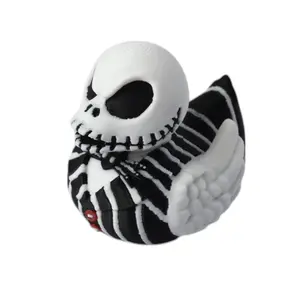 Halloween Skull Jack Duck Ornament, Gothic Stripe Design, PVC Home Decor, Party and Christmas Gift, Indoor Outdoor Use, Unique Creative Craft
