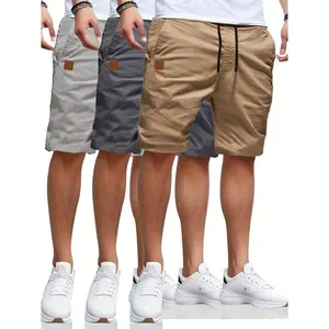 3-PackMen'sDrawstringShorts,SummerOutdoorBeachGolfCasualSolidColorRegularFit,WithPockets,WovenFabric,SlightlyStretchy,160g/m2-Black,Khaki,OliveGreenMen'sLongPantsMen'sLongPantsGift