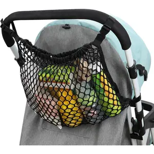 Universal Stroller Organizer, Polyester Net Mesh Bag Fits for Uppababy, Nuna, Britax, Doona Strollers, Non-Slip Adjustable Stroller Mesh Cargo Net Storage Caddy Accessories