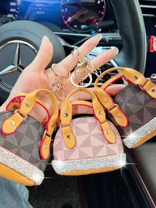 Personality plaid print leather bag car keychain storage small handbag fashion bag packaging pendant