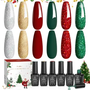 Beetles Christmas Gel Nail Polish Set - Christmas Holly Berries Gel Nail Kit with Sparkle Glitter Red Green Gold Silver Shades Holiday Nail Art Gift for Women Soak Off UV LED Nail Gel Black Friday Winter Nail Christmas Gift
