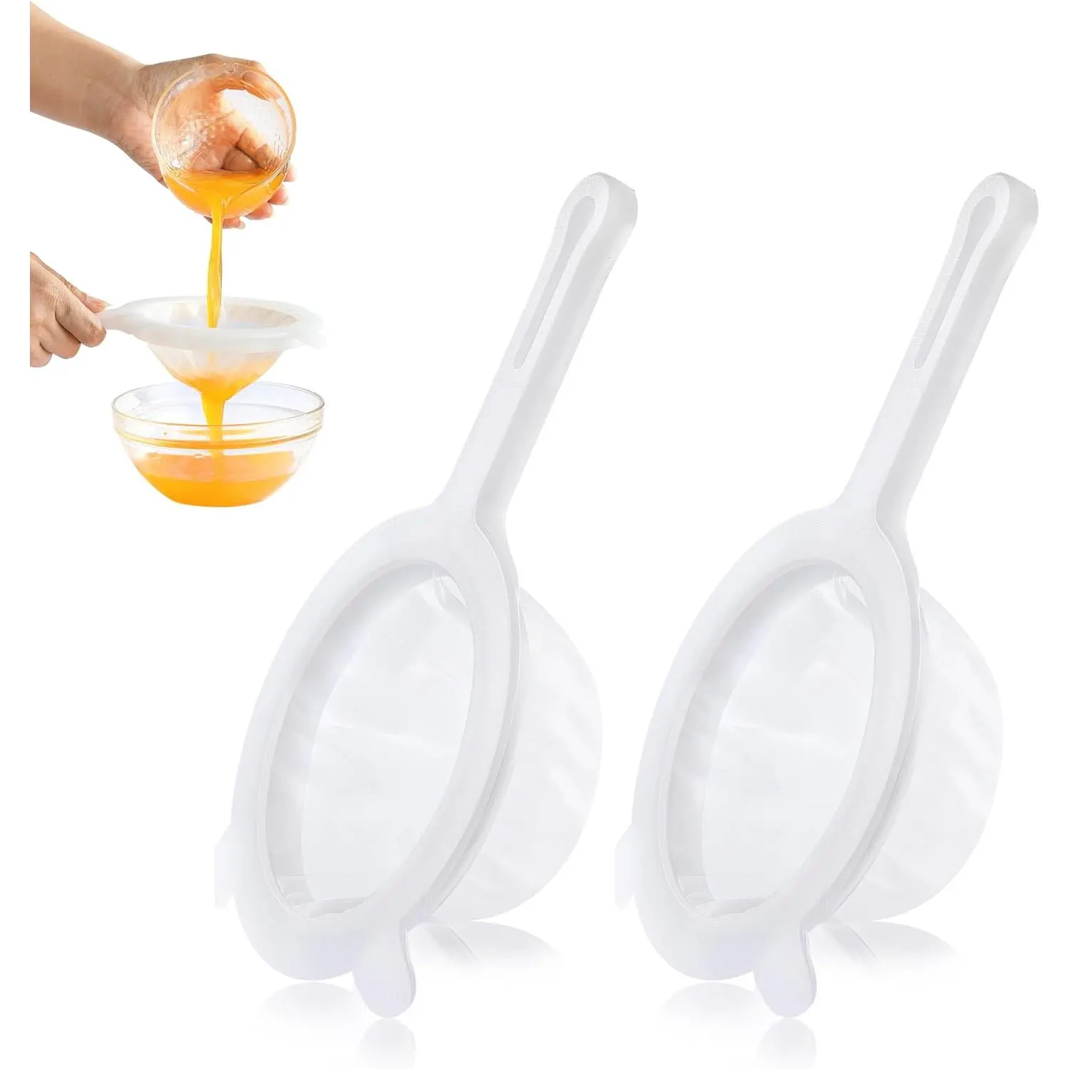 2 count Plastic Fine Mesh Strainer, Nylon Ultra Strainer for Juice,Yogurt, Coffee, Honey, Milk, Flour, Kefir, Nut Milk with Handle (120+200Mesh)