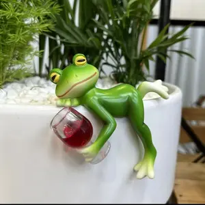 Funny Lying Frog Figurine, Fish Tank Edge Decoration, Resin Sculpture, Desktop Fun Decor, Micro Drunk Design, Aquarium Accessory