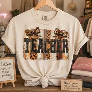 Teacher - Bow - Animal Print Tee