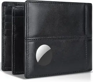 Swallowmall AirTag Wallet Mens RFID Blocking Genuine Bifold Leather Wallets for air tag Men's Wallet with 1 ID Window 15 Card Slots (Airtag Not included)