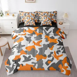 Feelyou 7-Piece Duck Hunting Camo Bedding Set, Microfiber Army Camouflage Bed-in-A-Bag, Vintage Yellow Grey Wild Animal Duck Rustic Comforter Set, Microfiber Bedding Set, Bedding Sets