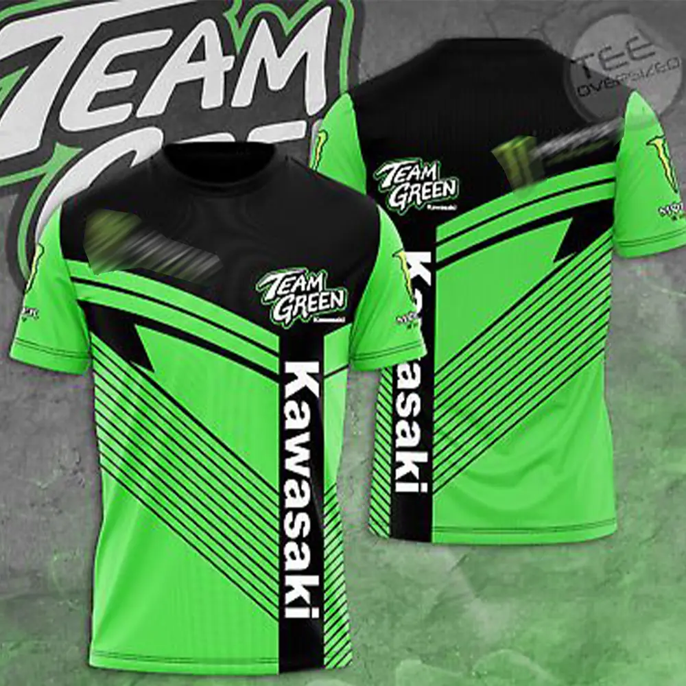 Kawasaki Racing Team Green Motorsport Racing 3D Jersey Shirt for Men Women, Performance Athletic Tee, Breathable Sports Jersey, Speed Racing Graphic Shirt, Lightweight Crew Neck Casual Racing Fan Apparel
