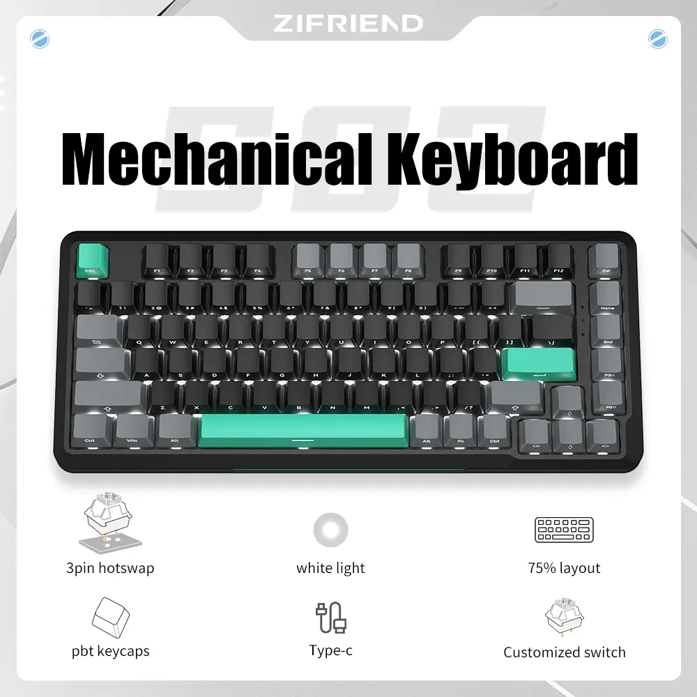 【VALORANT】ZIFRIEND S82 82 Keys Gasket Mechanical  Wired 75% Layout PBT Keycaps Gaming  Side Engraved 3 Pin Hot Swappable Linear Noah Silver Switch transparent aula f87 pro gummy bearkey  cappuller Custom RGB Mini Gaming  creamy for  work keyboard