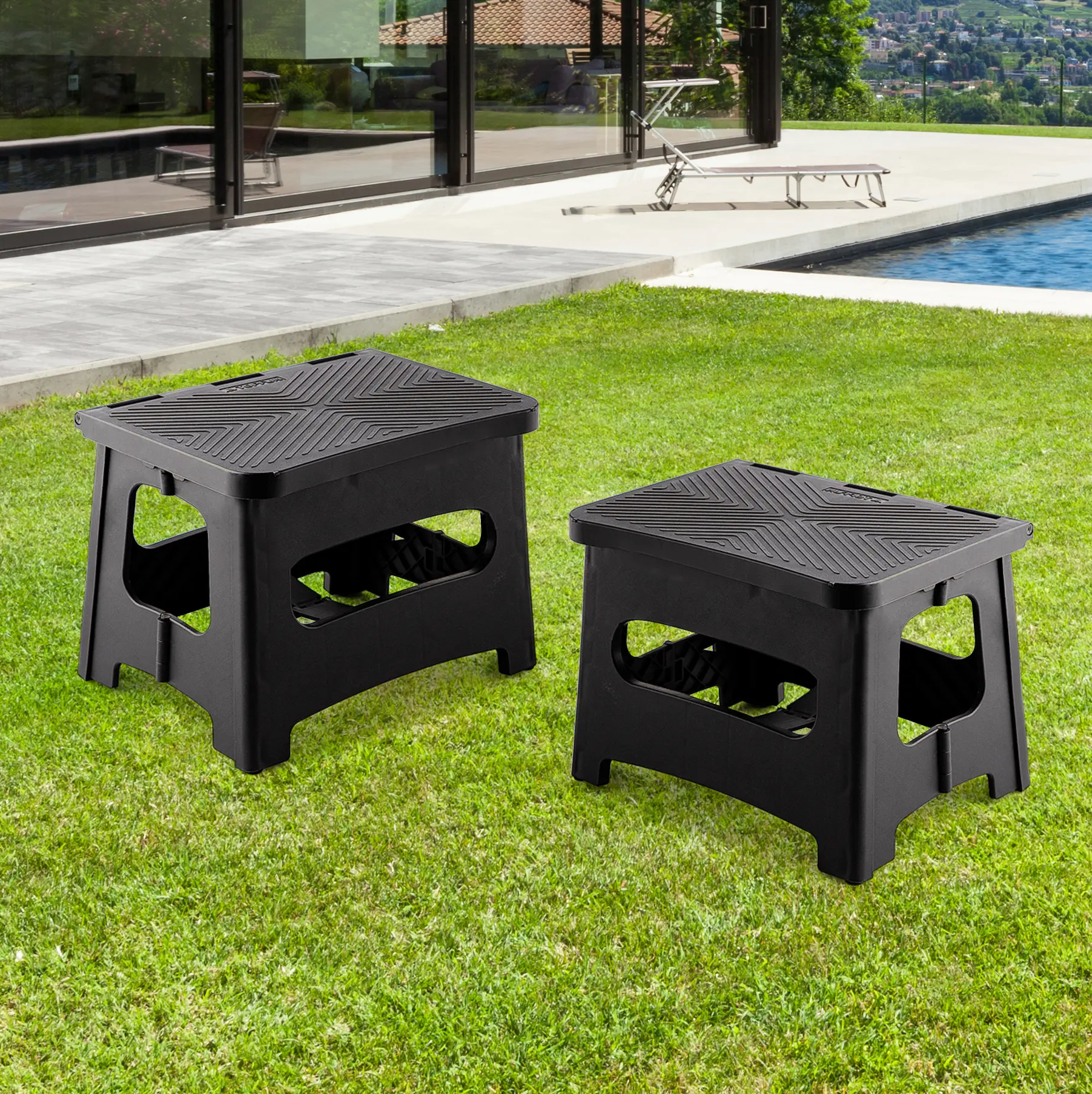 Heavy-Duty Folding Step Stool for Adults, 300 LBS Capacity, Non-Slip Compact Plastic Foot Stool for Home Kitchen Use