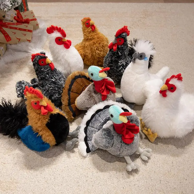 Creative Simulation Poultry Animal Plush Toys Stuffed Colorful Rooster Hen Turkey Doll Soft Stuffed Chicken Toys Pretty Gift