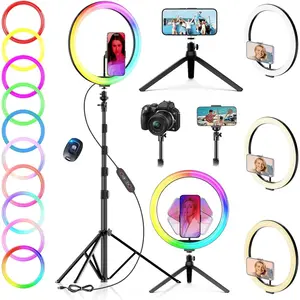 12" Selfie Ring Light with 73" Extendable Tripod Stand: Desk Selfie Lights 38 Color Modes, Upgrade 3 in 1 Dimmable Adjustable Speed Ring Light for Makeup/TIK Tok/YouTube,ring light shade