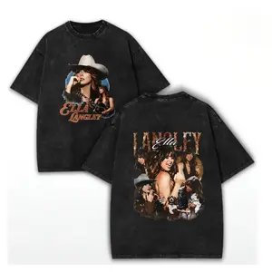 Washed Cotton Ella Langley Vintage Washed Graphic Tee Country Music Oversized Short Sleeve Southern Cowgirl Western Rodeo Aesthetic Heavyweight Soft Cotton Relaxed Fit Retro Streetwear Casual Daily Concert Festival Ideal Gift for Country Music Fans Unisex