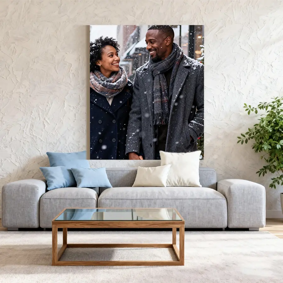 Custom Couple Photo Artistic Wood Canvas Print - Romantic Wall Decoration Poster, Valentine's Day Anniversary Gift for Lovers, Sweet Love Keepsake with Special Moments, Living Room Bedroom Home Decor