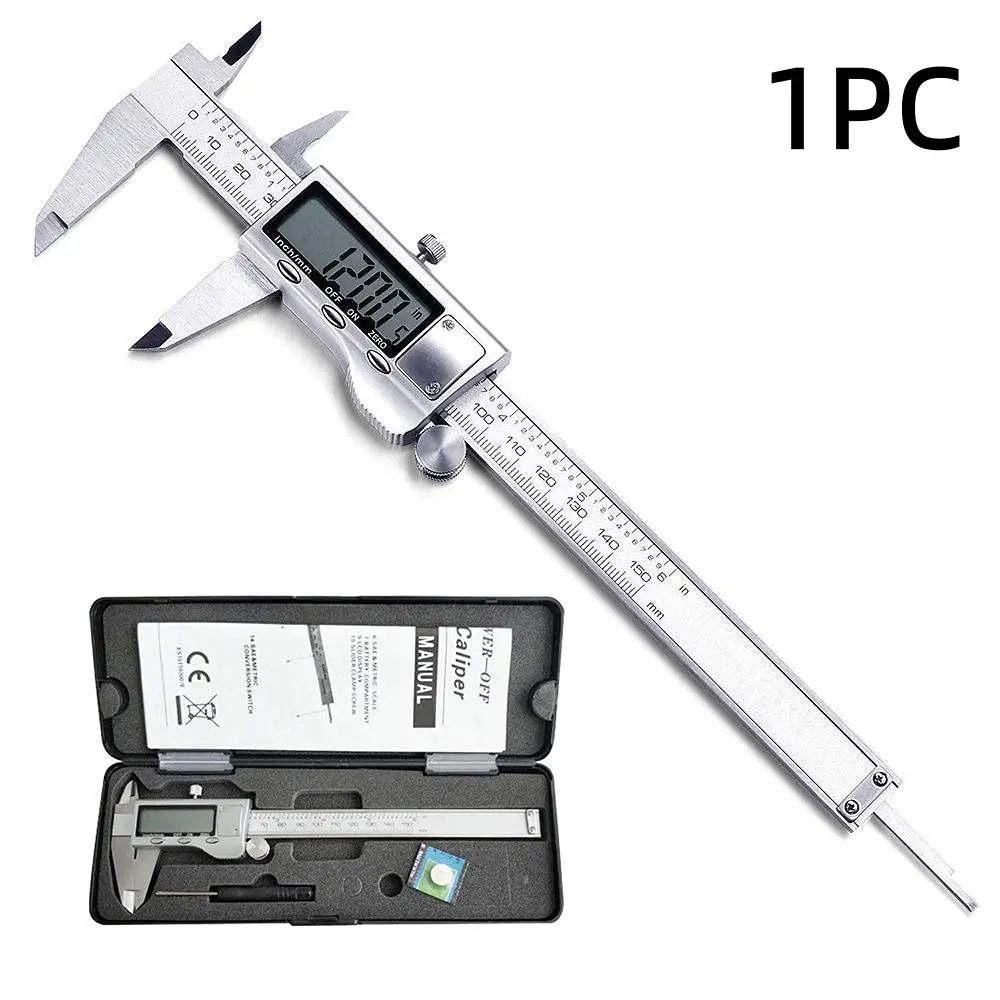 Digital Caliper Measuring Tool, Stainless Steel Vernier Caliper Digital Micrometer with Large LCD Screen, Easy Switch from Inch Metric Fraction, 6 Inch Caliper Tool for DIY/Household