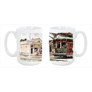 212 MAIN New Orleans Street Car Ceramic Coffee Mug - 15oz Large Reusable, Washable, Dishwasher-Safe, Microwavable Drinkware Ideal for Coffee, Tea