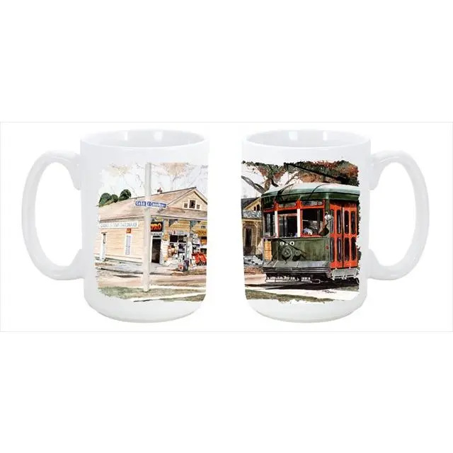 212 MAIN New Orleans Street Car Ceramic Cup - 15oz Large Size Reusable Drinkware, Washable, Dishwasher-Safe, Microwave Safe for Coffee Bar, Ideal for Tea, Coworker Gift