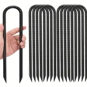 10 Pieces 12 Inch Heavy Duty Garden Ground Stakes Galvanized Steel U-Hook Threaded Steel Ground Stakes - for heavy duty ground anchors for goals, tents, position kits, fences, trampolines, etc