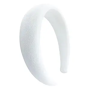 Wide Padded Headband Alice Velvet Headbands Puffy Sponge Thick Hairbands Vintage Hair bands for Women girls Trendy and Cute solid color headbands (White)