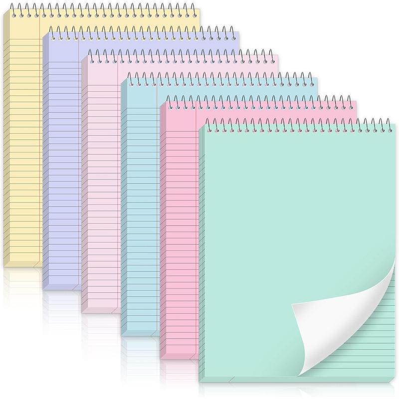 6 count Pastel Top Bound Spiral Notebooks 8.5" x 11" College Ruled Aesthetic Legal Pad Top Spiral Steno Pads Colored Paper Assorted Covers Spiral Notebook for Writing School Office Supplies