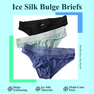 Men's Ice Silk Bulge Enhancing Briefs Big Pouch Breathable Flat Corner Multicolor Retro Wool Funny Underwear Short 12-Pack Athletic Daily All-Day Body Solid Color Letter Tape Slim Fit Camo Comfortable Long Bamboo Christmas