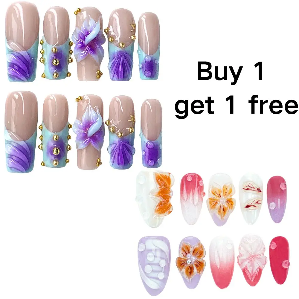 【3D Butterfly Ombre Press-On Nails】Buy 1 get 1 free Almond Shape Acrylic Reusable Handmade Nail Art Set - 10pcs Easy Application
