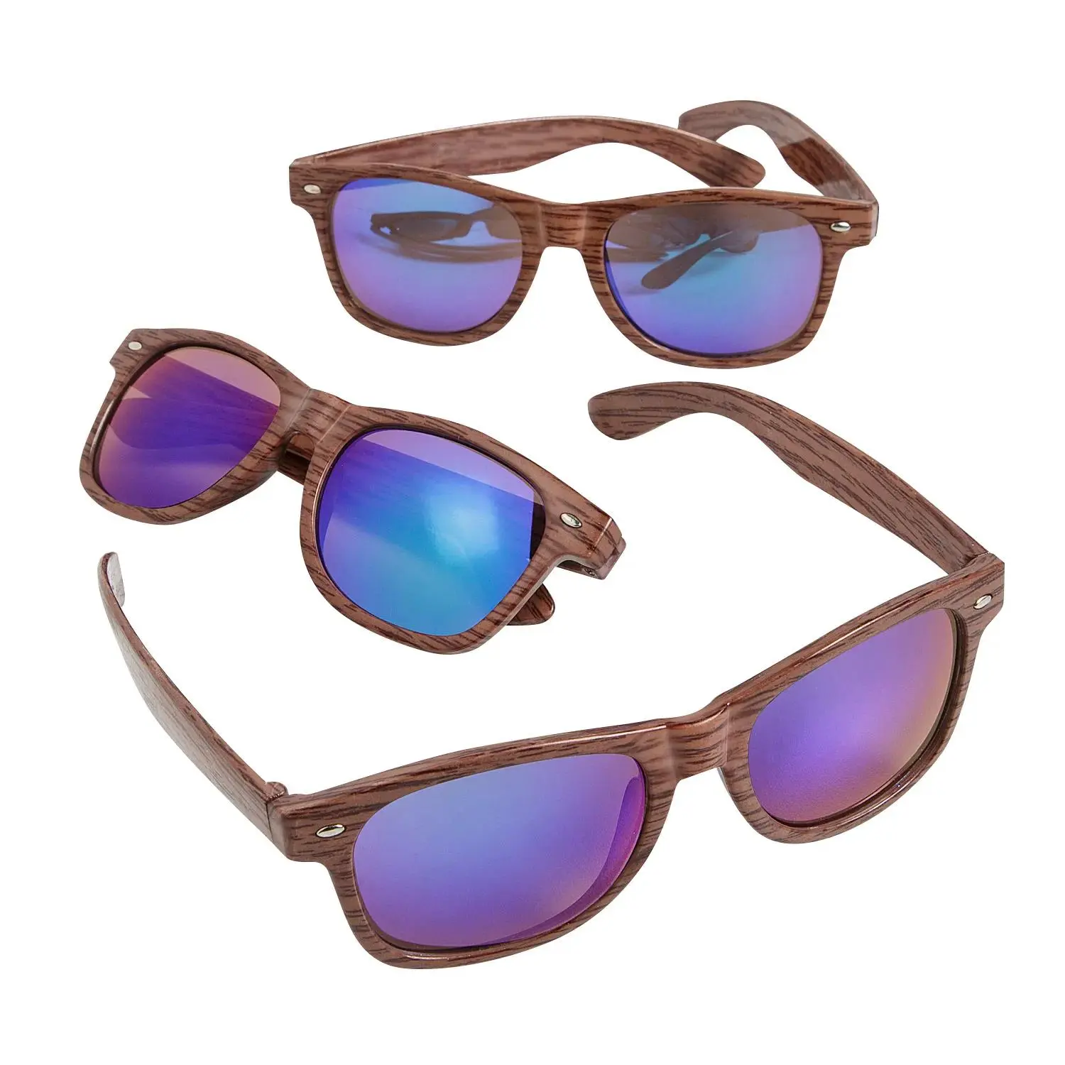 Adults' 5.75in Unisex Wood Print Plastic Nomad Sunglasses with Sunglasses Frames, Tinted Lens, UV Protection Clothing Compatibility - 12-Pc Set for Driving/OOTD
