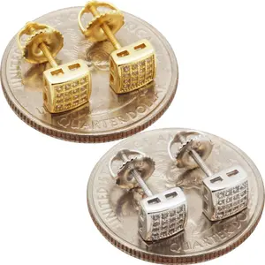 925 Sterling Silver 14k Gold Vermeil AAA Cubic Zirconia 5.5mm Square Screw Back Stud Earrings