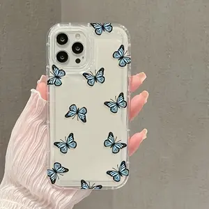 Transparent Blue Butterfly Phone Case for iPhone 17/16/15/14/13/12/11 Pro Max, Full Lens Coverage Shockproof Soft Cover, Perfect Gift for Girlfriend & Boyfriend