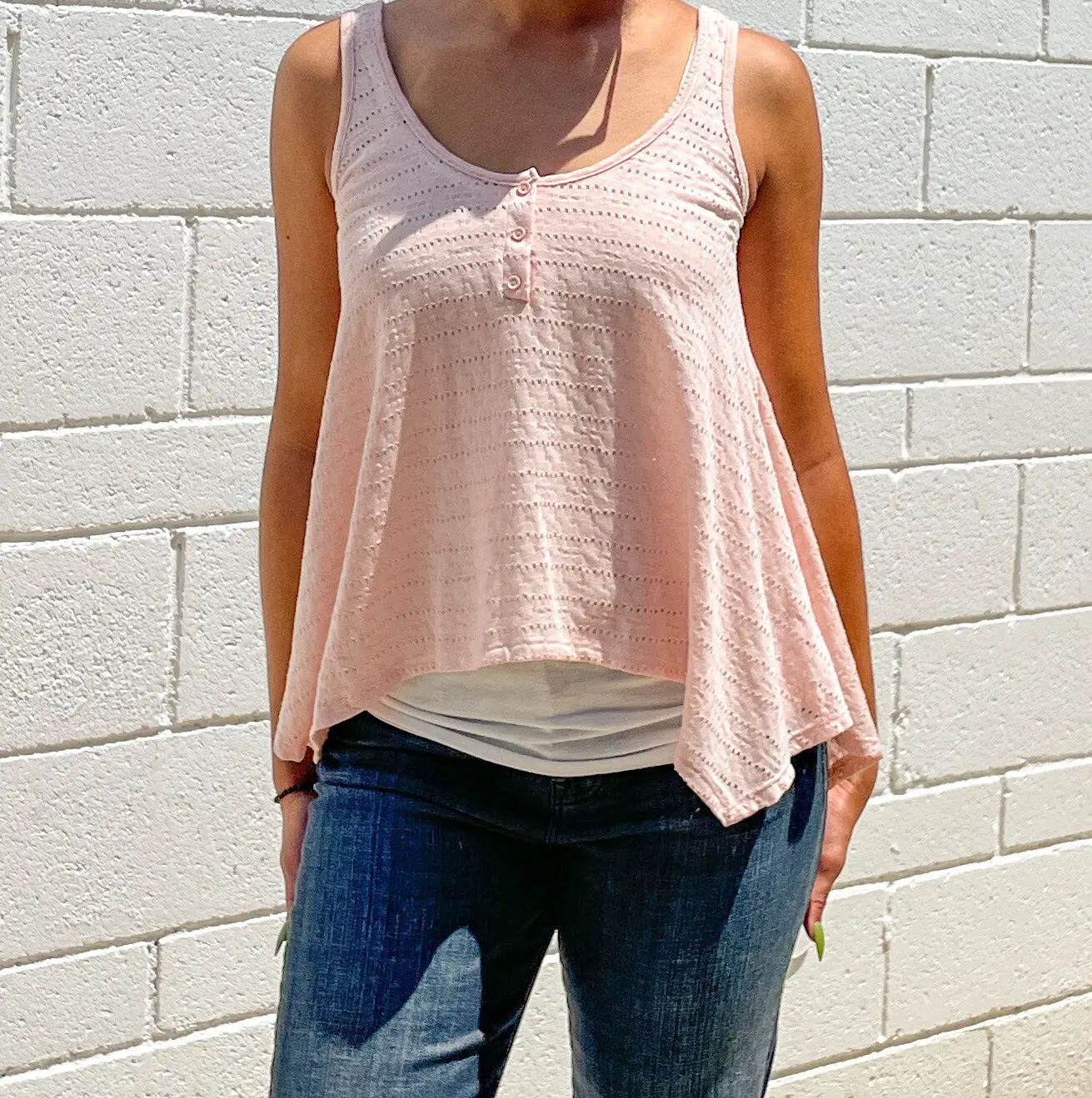 Pink Pointele knit layered Tank Top