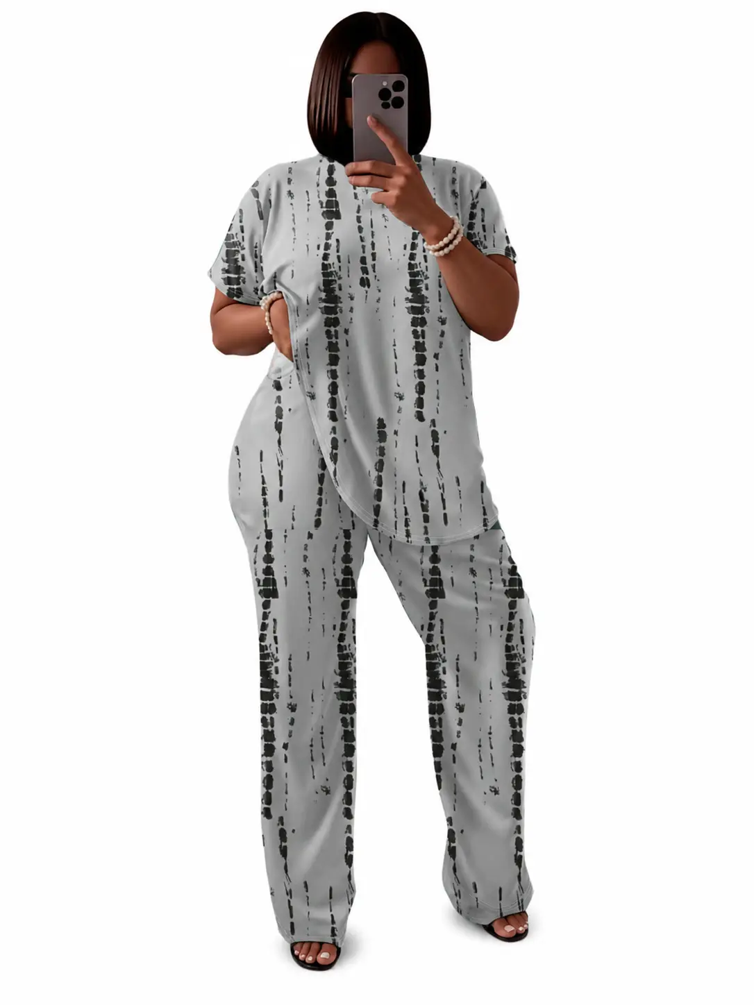 Women's Plus Size (4XL,5XL) Female 2-Piece Tie-Dye Color Block Printed Loungewear Set - Short Sleeve Crew Neck Tunic Top, Straight Leg Pants - Soft for Daily Wear, Birthday, Mother's Day