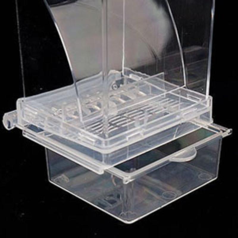 Automatic No Mess Bird Feeder –  Transparent with perch. For small & medium birds (parakeet, cockatiel, lovebird, canary, finch). Easter Gift