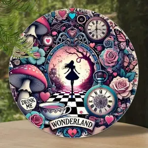 1pc Alice in Wonderland Sign 8x8 Inch Round Metal Sign Wall Decor For Home Bar Cafe Decor Inspired By Fairy Tale Magic Vintage T Home Decoration