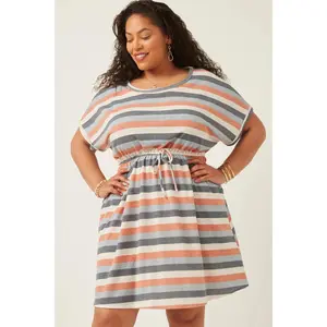 Mikayla Striped Terry Knit Drawstring Dress