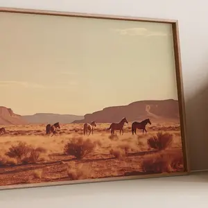 Wild Horses Desert Landscape Art Print: Rustic Nature Photography Z