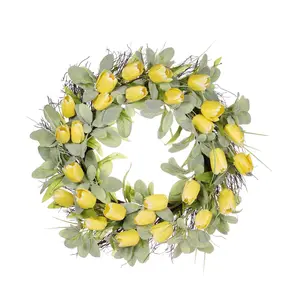 Puleo 24" Tulip Floral Spring Wreath With Green Leaves
