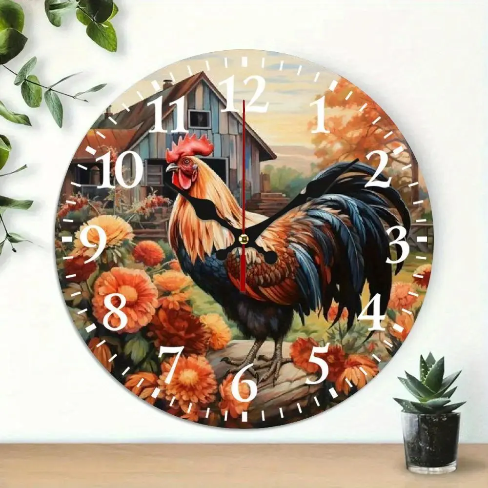 Rustic Farmhouse Wall Clock with Silent Quartz Movement - Wood Round Clock Suitable for Log Cabin,,, Decor, Non-Ticking - (Low Voltage, for, for Room), 2D Flat 12x12inch